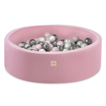 PLUSH NEST Ball pool, pink, round, cotton, 90x30, 200 balls: light pink, silver, pearl