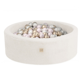 PLUSH NEST Dry pool, round, 90x30 cm, cream lamb (+ 200 balls gold, pearl, light pink pearl)
