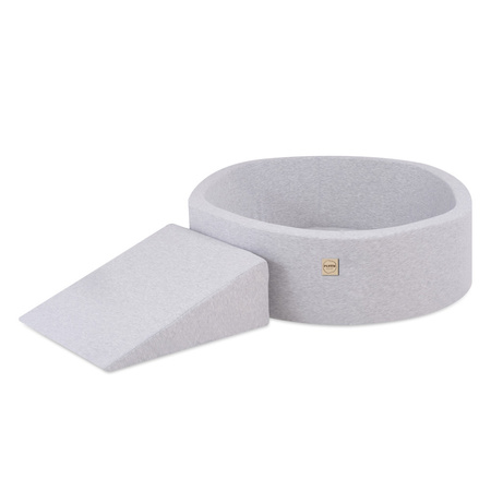 PLUSH NEST Plac zabaw Suchy basen 90x30 + trójkąt (+200 piłek:perłowy, srebrny, jasnoróżowy), jasnoszary, smart