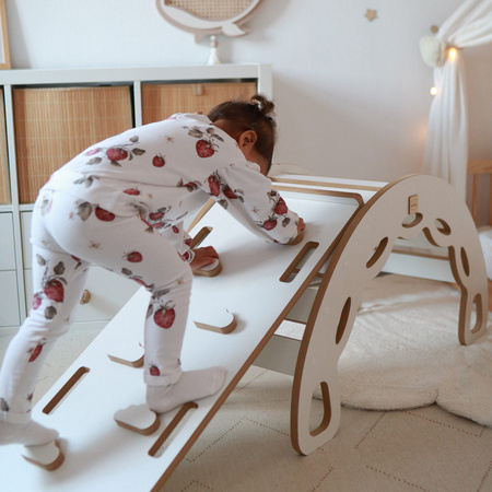 PLUSH NEST Small Rocker 4-in-1 rocker + climbing wall/slide + cushion (pink Velvet), white Wooden Play