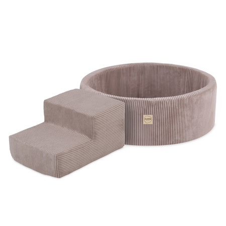 PLUSH NEST Spielplatz Trockenbecken 90x30 + Stufe (+200 Bälle: Perle, Gold, Gelb), beige, Premium-Cord