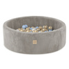 PLUSH NEST Bällebad mit Kugeln, beige, rund, Premium-Cord, 90x30, 200 Kugeln: perl, blau, gold