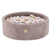 PLUSH NEST Ball pool, beige, round, corduroy, 90x30, 200 balls: pearl, light pink, gold