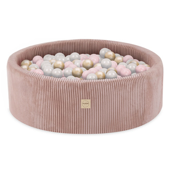 PLUSH NEST with balls, pink, round, corduroy, 90x30, 200 balls: pearl, light pink, gold