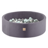 PLUSH NEST Bällebad, grau, rund, Velours, 90x30, 200 Bälle: mint, silber, weiß