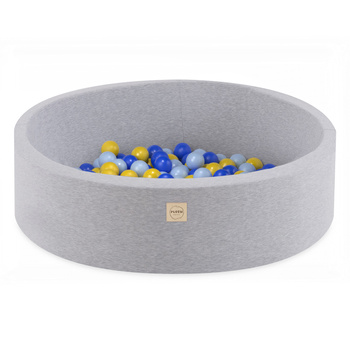 PLUSH NEST Ballpool, hellgrau, rund, Baumwolle, smart, 90x30, 200 Bälle: blau, gelb, hellblau