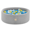 PLUSH NEST Ballpool, hellgrau, rund, Baumwolle, smart, 90x30, 200 Bälle: blau, gelb, hellblau