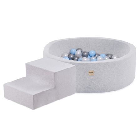 PLUSH NEST Playground Dry Pool 90x30 + step (+200 balls:pearl, silver, light blue), light gray, smart