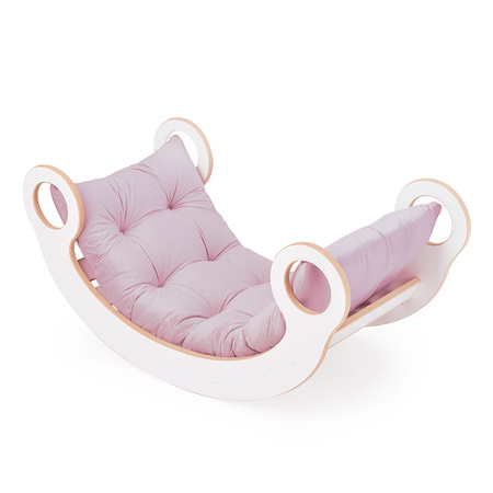 PLUSH NEST Big Rocker 6-in-1-Wippe, Kletterwand/Rutsche, Aufsatz, Stuhl, Kissen (Pink Velvet), Holzspiel