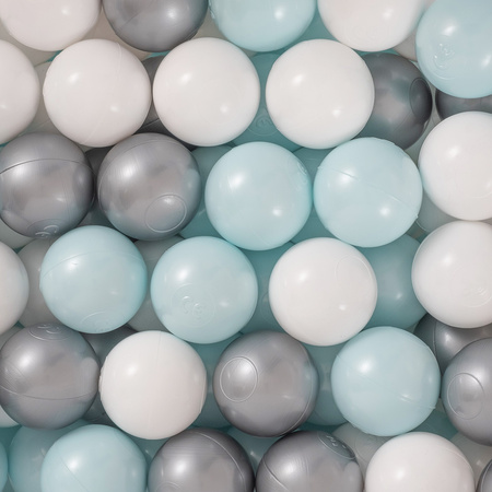 PLUSH NEST Ball pool, gray, round, velour, 90x30, 200 balls: mint, silver, white