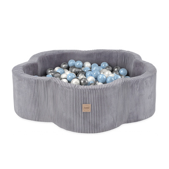 Plüsch Nest Dry Flower Pool , 95x30, grau, Premium Cord, Floral Fun Zone, 200 Bälle: perl, silber, hellblau