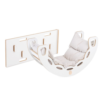 PLUSH NEST Small Rocker 4-in-1 rocker + climbing wall/slide + cushion Light Beige, white Wooden Play