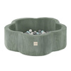 Plush Nest Suchy basen kwiatek, 95x30, zielony, sztruks premium, Floral Fun Zone, 200 piłek: perłowy, perłowy miętowy, srebrny