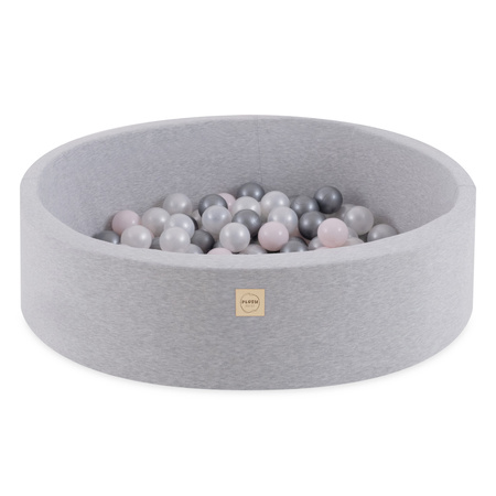 PLUSH NEST Ball pool, light gray, round, cotton, 90x30, 200 balls: light pink pearl, silver, pearl