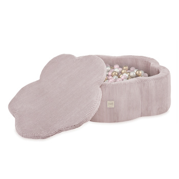 PLUSH NEST Trockenes Blumenbecken mit Matte, 95x30, hellrosa, Premium Cord, Floral Fun Zone, 200Kugeln: Perle, hellrosa Perle, gold