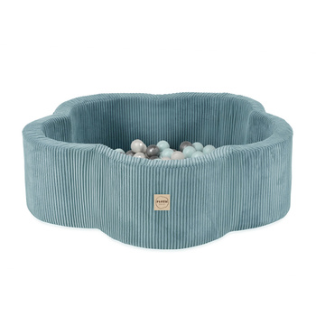 PLUSH NEST Trockenblumenpool, 95x30, blau, Premium-Cord, Floral Fun Zone, 200 Kugeln: pearl, pearl mint, silver