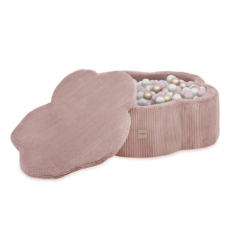 PLUSH NEST Dry flower pool with mat , 95x30, pink, premium corduroy, Floral Fun Zone, 200balls: pearl, light pink pearl, gold