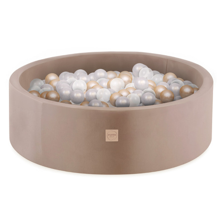 PLUSH NEST Ball pool, gold, round, velour, 90x30, 200 balls: gold, transparent, pearl