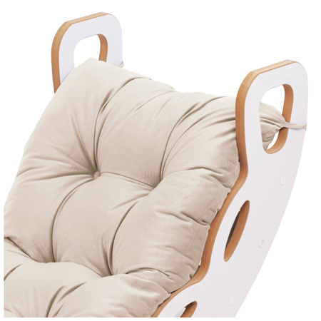 PLUSH NEST Bujak Small Rocker 4 w 1  + ścianka wspinaczkowa/zjeżdżalnia + poduszka (beżowy /złoty Velvet), biały Wooden Play
