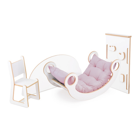 PLUSH NEST Big Rocker 6-in-1 rocker, climbing wall/slide, top, chair, cushion (Pink Velvet), Wooden Play