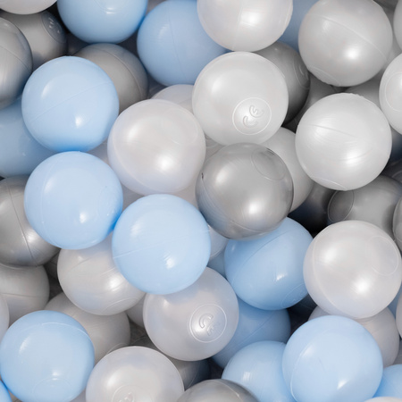 PLUSH NEST Ball Pool, light gray, round, cotton, 90x30, 200 balls: light blue, silver, pearl