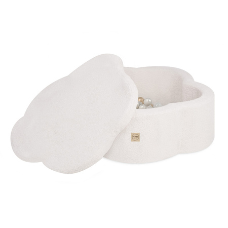 PLUSH NEST Suchy basen kwiatek z matą, 95x30 cm, kremowy baranek (+ 200 piłek złote, perłowe, transparentne), Floral Fun Zone
