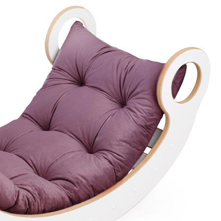 PLUSH NEST Bujak Big Rocker 6 w 1, ścianka wspinaczkowa/zjeżdżalnia, blat, krzesełko, poduszka (lila Velvet), Wooden Play