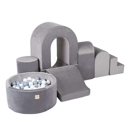 PLUSH NEST Playground Castle with pool + 150 balls, gray , velvet