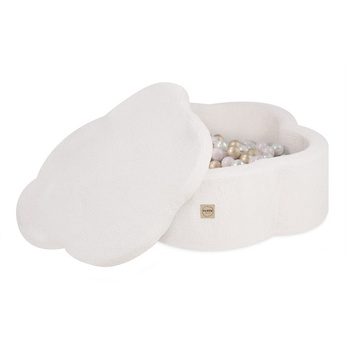 PLUSH NEST Dry flower pool with mat, 95x30 cm, cream lamb (+ 200 gold, pearl, light pink pearl balls), Floral Fun Zone
