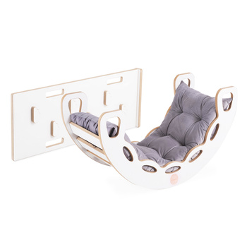 PLUSH NEST Small Rocker 4-in-1 Wippe + Kletterwand/Rutsche + Kissen (Velvet grey), weiß Wooden Play