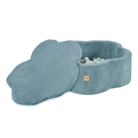 PLUSH NEST Trockenblumenpool mit Matte, 95x30, blau, Premium Cord, Floral Fun Zone, 200 Kugeln: pearl, pearl mint, silver