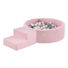 PLUSH NEST Playground Dry Pool 90x30 + step (+200 balls: pearl, silver, light pink pearl), pink, smart