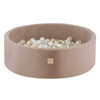 PLUSH NEST Dry pool beige 90x30 with balls, velvet, round 200 balls: pearl, transparent, gold