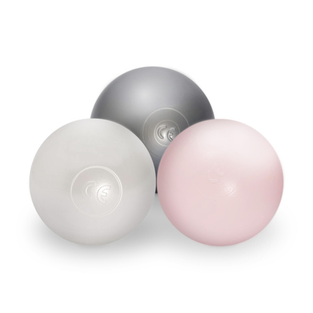 PLUSH NEST Ball pool, gray, round, velour, 90x30, 200 balls: pink, silver, pearl