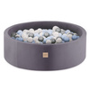 PLUSH NEST Ball pool, gray, round, velour, 90x30, 200 balls: light blue, silver, pearl