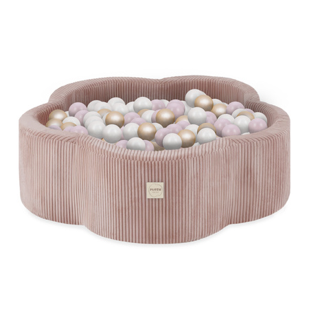 Plush Nest Dry flower pool , 95x30, pink, premium corduroy, Floral Fun Zone, 200balls: pearl, light pink pearl, gold