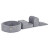 PLUSH NEST Playground 3 elements + dry pool 90x30 (+200 balls: pearl, silver, light blue), gray, premium corduroy