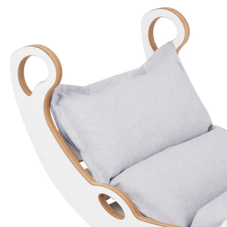 PLUSH NEST Bujak dla dzieci XS Mini Rocker 2w1 + poduszka Jasny Szary, biały, Wooden Play