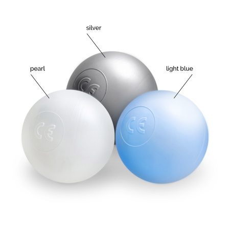 PLUSH NEST Dry Pool Balls, 6 cm, set of 200 pcs: pearl, silver, pearl light blue