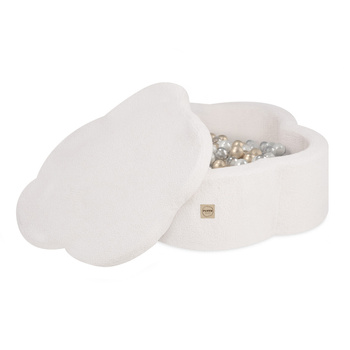 PLUSH NEST Dry flower pool with mat, 95x30 cm, cream lamb (+ 200 gold, pearl, transparent balls), Floral Fun Zone