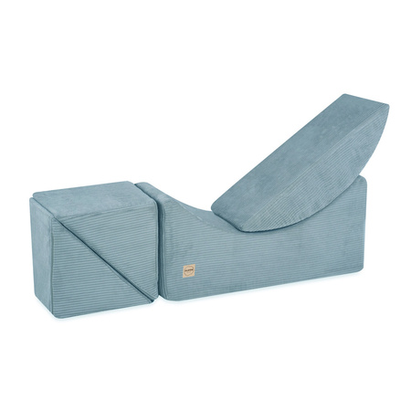 PLUSH NEST Kinderchaiselongue, Liege, 145x35x45cm, blauer Premium-Cord