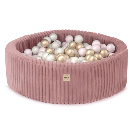 PLUSH NEST Dry ball pool, 90x30 cm, round, Rose, Puffy Lamell, 200 balls: pearl, gold, light pearl pink