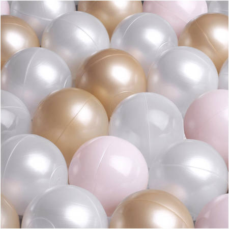 Dry pool balls, 6 cm, set of 200 pcs: pearl, gold, pearl light pink