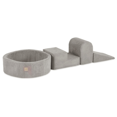 PLUSH NEST Plac zabaw 3 elementy + suchy basen 90x30 (+200 piłek: perłowy, złoty, żółty), beżowy, sztruks premium
