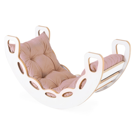 PLUSH NEST Small Rocker 4-in-1 rocker + climbing wall/slide + cushion (beige/gold Velvet), white Wooden Play