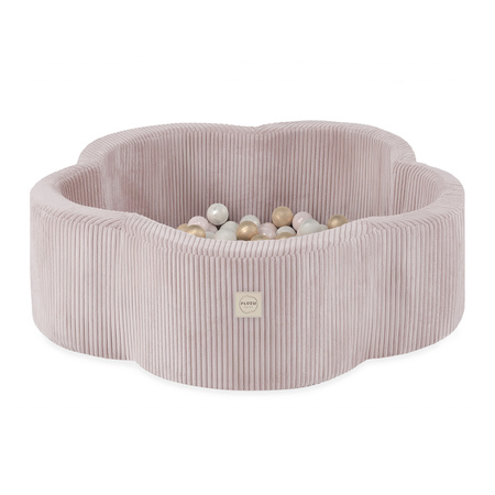 Plush Nest Suchy basen kwiatek , 95x30, jasny róż, sztruks premium, Floral Fun Zone, 200 piłek: perłowy, jasny różowy perłowy, złoty
