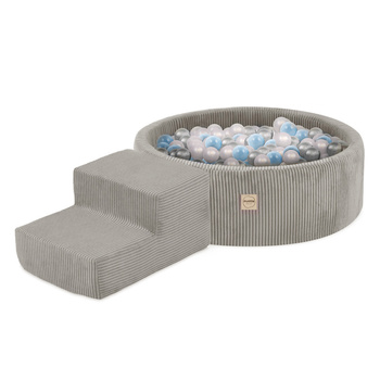 PLUSH NEST Spielplatz Trockenbecken 90x30 + Stufe (+200 Bälle: Perle, Gold, Gelb), beige, Premium-Cord