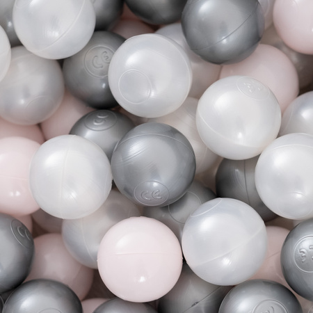 PLUSH NEST Ball pool, light gray, round, cotton, 90x30, 200 balls: light pink pearl, silver, pearl