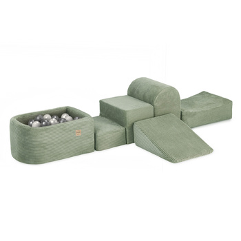 PLUSH NEST Mini playground (+basin and 100 balls ), green , premium corduroy