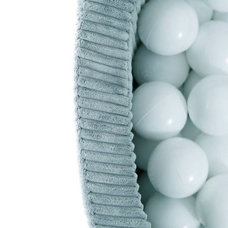 PLUSH NEST Ball pool, blue, round, premium corduroy, 90x30, 200 balls: pearl, pearl mint, silver